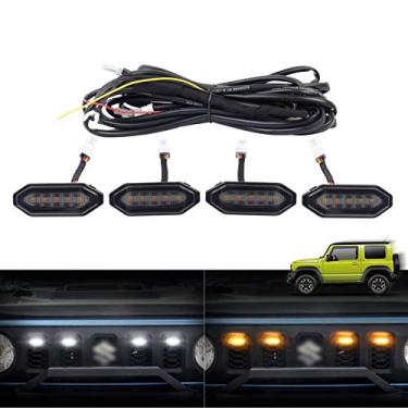 Imagem de Autorder Compatível com luzes de grade de LED Suzuki Jimny 2018-2022 JB64W JB74W, acessórios de lâmpadas de aviso dianteiras com luzes âmbar/brancas decorativas de LED 4 peças