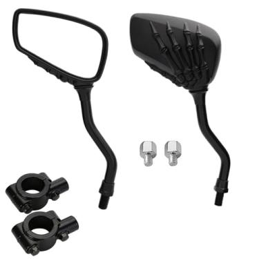 Imagem de Kucehiup Crânio esqueleto retrovisor manual distintivo espelho lateral 8 mm 10 mm suporte de espelho de guidão adaptador de braçadeira para motocicleta, scooter, bicicleta, ciclomotor, bicicleta