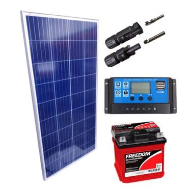 Imagem de Kit Placa Solar 155w Controlador 20a Lcd Bateria 70ah - Monocristalino