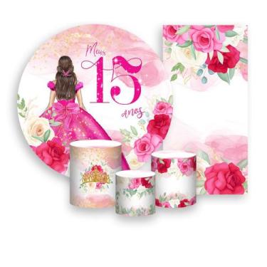 Imagem de Kit Painel De Festa + Trio Capa Cilindro + Faixa Veste Fácil - 15 Anos