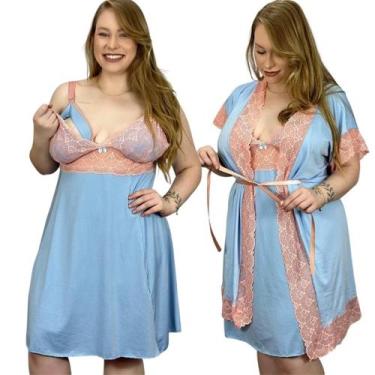Imagem de Kit Robe Roupão e Camisola Amamentação Plus Size Roupa de Dormir e Ban