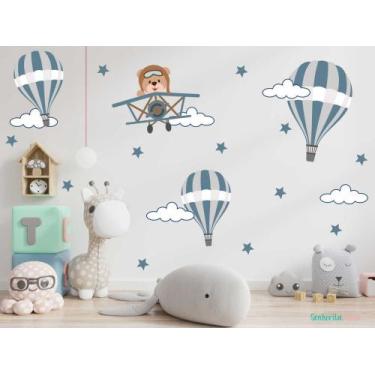 Imagem de Adesivo De Parede Urso Aviador Azul Noturno E Cinza - senhorita decor
