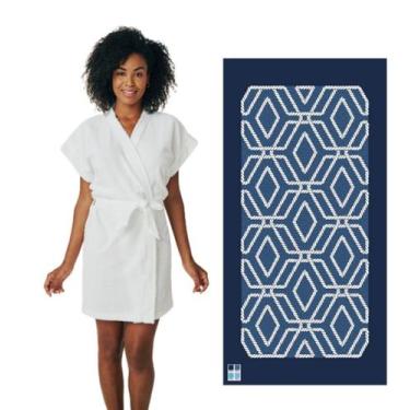 Imagem de Kit Roupão Havai Branco Feminino + Toalha Adulto Praia Piscina Verão F