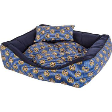 Imagem de Caminha pet luxo com travesseiro e almofada dupla face, azul ursinho -