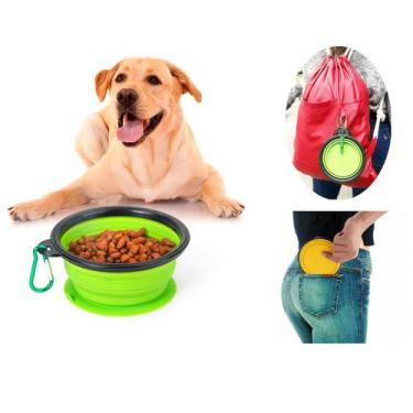Imagem de Comedor Pote Tigela retrátil portátil p/ Cães Cachorro Pet Gato asseio