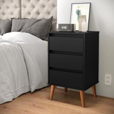 Imagem de Criado Mesa De Cabeceira Retrô Com Gaveta Wood Preto - LOJAS PRIMELAR