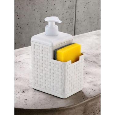 Imagem de Porta Detergente e Esponja Dispenser com Suporte P/ Bucha Rattan Preto