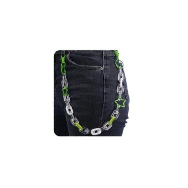 Imagem de YERTTER Linda calça de acrílico verde colorida corrente jeans corrente anel círculo estrela bolso calças corrente corpo jóias para homens e mulheres (verde)