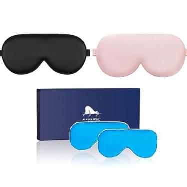 Imagem de ALASKA BEAR Cooling Gel Eye Mask Weighted Silk Sleep Mask & Cotton Eyeshades Cold & Hot Compress for Pain Relief, 180g Heavy, 2 Set(Black & Pink)