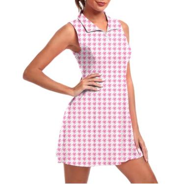 Imagem de FKEEP Vestido feminino de tênis de golfe com shorts e bolsos, Xadrez rosa 19, PP