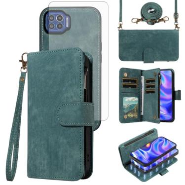 Imagem de Asuwish Capa de telefone para Moto One 5G/One5G UW/Moto G G5 Plus com zíper carteira magnética destacável com protetor de tela de vidro temperado cordão transversal suporte para cartão Motorola One