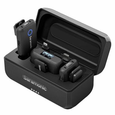 Imagem de Saramonic Sistema de microfone sem fio Blink 500+ B2 para 2 pessoas com receptor de montagem de dispositivo de 3,5 mm, USB-C e saídas Lightning, estojo de carregamento, cancelamento de ruído e
