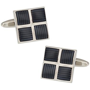 Imagem de Abotoaduras quadradas esmaltadas cinza com quatro peças caneladas Cuff-Daddy