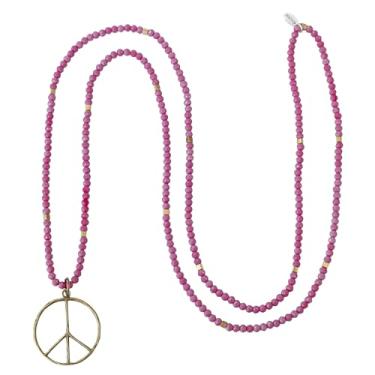 Imagem de KELITCH Colar de símbolo da paz feminino com pingente de nó à mão com contas colar hippie feito à mão com correntes longas, One Size, Cristal, Cristal