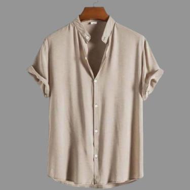 Imagem de Camisa Social Masculina Gola Padre de Luxo Com Manga Curta Slim Fit Li