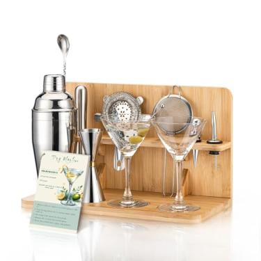 Imagem de USEEKRIL Conjunto De Martini Useeril Com 2 Taças De Martini, Kit De Barman Mixology, Coqueteleira Com Suporte De Bambu Para Misturador De Bebidas, Conjunto De Bar Para Presentes De Boas-Vindas, Bar