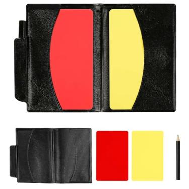 Imagem de NQEUEPN Conjunto de cartas de árbitro, 2 peças de cartas de penalidade de árbitro com suporte de cartão de árbitro de futebol vermelho e amarelo cartões de aviso para futebol futebol vôlei esportes