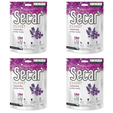Imagem de Kit 4 Unid Evita Mofo Desumidificador Anti Mofo Closet Pendurável 250g Lavanda