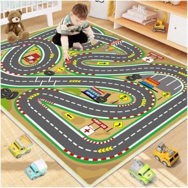 Imagem de Lukhevev Tapete infantil para sala de jogos, tapetes de carro para crianças, carros de brinquedo, pista de corrida para sala de aula (marrom de corrida, 1,6 x 2,4 m)