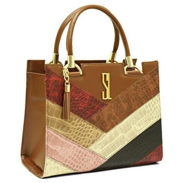 Imagem de Bolsa feminina Castelo de faixa - Santa Lurdes SL, Caramelo