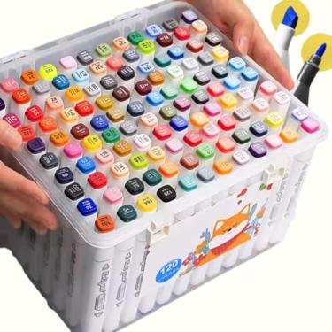 Imagem de Conjunto de Marcadores Brancos Pontas Duplas Finas e Chanfradas Com Estojo Branco, Para Adultos e Iniciantes, Canetas Marcadoras Permanentes à Base de Álcool para Colorir e Desenhar (120 cores)