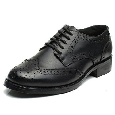 Imagem de U-lite Sapato Oxford Oxford feminino com cadarço perfurado e ponta de asa de couro multicolorido vintage, Preto, 36