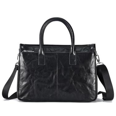 Imagem de LYANYAN Pasta de couro bovino bolsa mensageiro de viagem bolsa transversal para laptop pasta bolsa bolsa com alça ajustável (A), A, One Size