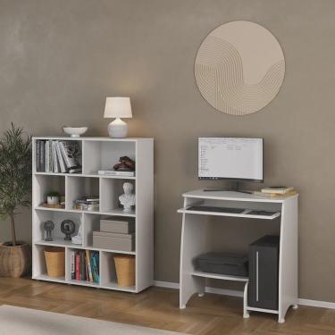 Imagem de Kit 2 Peças com Escrivaninha para Computador Pixel e Estante para Livros com 10 Nichos
