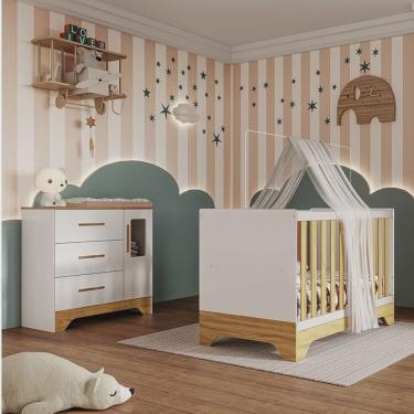 Imagem de Quarto de Bebê Cômoda 1 Porta com Janela e Berço Minicama 100% Mdf Liam Espresso Móveis