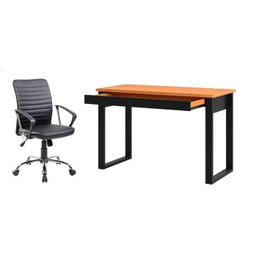 Imagem de Conjunto de Mesa Anah 1 gv Freijó com Cadeira de Escritório Diretor Giratória Oslo Preta