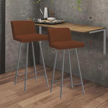 Imagem de Kit Mesa Suspensa de Parede Fixa mdf Rústico + 2 Banquetas Lexi Ferro Cinza Suede Terra...