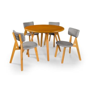 Imagem de Conjunto Sala de Jantar 4 Cadeiras Liz em Madeira Revestida em Linho (Cinza)