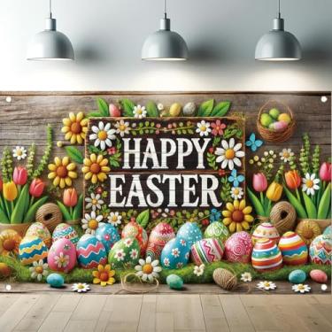 Imagem de Starlit Patio Faixa de fundo de decoração de páscoa feliz faixa fotográfica ovos de páscoa flores de primavera fundo de madeira rústica faixa de ovos para decoração de festa de primavera de Jesus 177