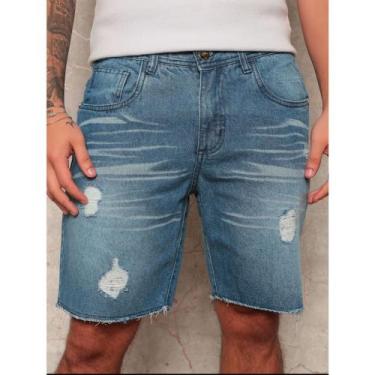 Imagem de Bermuda Jeans Masculina Escura com Detalhes Claros e Puídos - Invictus