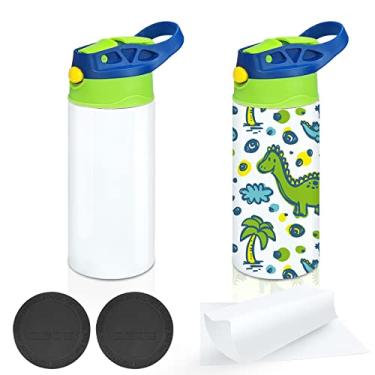 Imagem de XccMe Copo infantil de sublimação, 350 ml, copos de água de sublimação de 340 g, copo de bico Todder de aço inoxidável reto, pacote com 2 copos com isolamento de parede dupla com alça, filme retrátil,