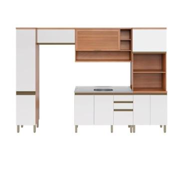 Imagem de Cozinha Completa Modulada 5 Peças com Torre Quente e Gabinete Pia Multimóveis Cr20407 Freijó/branco