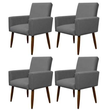 Imagem de Kit 4 Poltronas para sala pés de madeira Nina - Herrero, Cinza