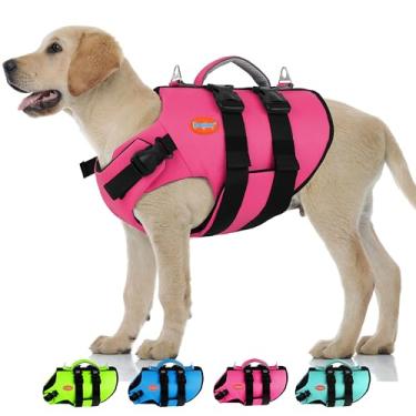 Imagem de Doglay Colete salva-vidas para cães de alta flutuabilidade e alta visibilidade para passeios de barco e natação, colete flutuante ajustável de neoprene amigável para animais de estimação salva-vidas