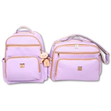 Imagem de Kit Bolsa Mala Maternidade Bebe Enxoval Grande + Mochila + Trocador - Linha Austin (Lilas)
