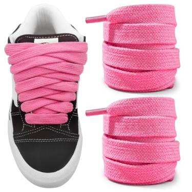 Imagem de NDTEZUGT Cadarços Fat Athletic para Vans Knu Skool Tênis de Skate Clássico, 5/8" (15 mm) Largo Algodão Grosso Grande Grosso Cadarços de Substituição (Rosa, 36"/90 cm)