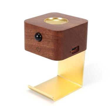 Imagem de Lâmpada Cabeceira Quarto, Lâmpada Mesa LED Madeira, Lâmpada Parede Sensor Movimento, Bateria Recarregável USB Tipo-C Embutida, Luz Noturna 2700-3000K, Luz Atmosfera (Cor da Madeira Escura)