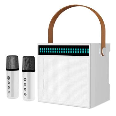 Imagem de Caixa de som Bluetooth multifuncional com Bluetooth 5.3 - Duas entradas de microfone, 7 efeitos sonoros, reprodução de cartão TF, luzes RGB, perfeita para noites de talentos/projetos em sala de a