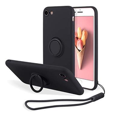 Imagem de Capa UEEBAI para iPhone 7 Plus iPhone 8 Plus, capa fina de silicone líquido com suporte de anel rotativo 360 graus, alça de mão moderna com suporte magnético para carro à prova de choque TPU (poliuretano termoplástico) – Preto