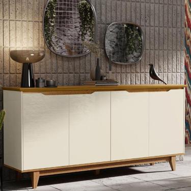 Imagem de Aparador Buffet Sala Flow Com 4 Portas Pés Madeira Maciça Off White/freijo Off White/freijo