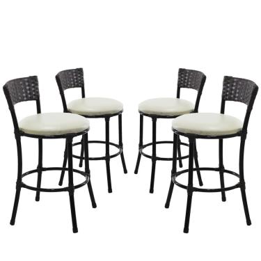 Imagem de 4 Banquetas Forts Baixa Fibra Sintética Preta Ferro Assento Estofado Branco