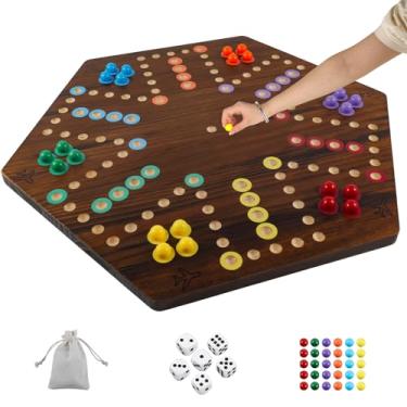 Imagem de HOROW Extra Large Wahoo Board Game Wooden Original Aggravation Board Game 2 Side Painted Fast Track Game for 4 Player and 6 Player for Family Game Night (Brush Paint Burn Color)