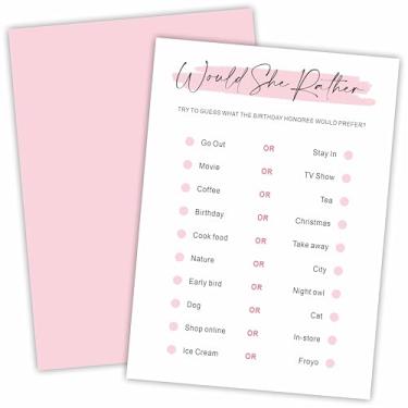 Imagem de DYIRBIIY Minimalism Birthday Party Game Cards - Would She Rather - 20 Blush Double-Sided Fill in Style Birthday Party Game Cards for Girls, Birthday Honoree Party Favor & Activities - A08