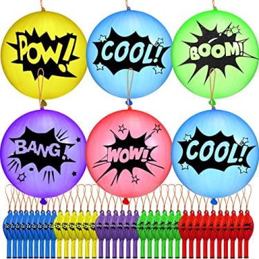 Imagem de 30 Pcs Large Punch Balloons Party Favors Neon Punching Balloons 18 Inch Punch Balls with Rubber Band Heavy Duty Latex Round Bouncy Balloons Fun Balloons for Birthday Gift Wedding Party (Dark Color)