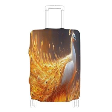 Imagem de Coastal Flowers Protetor de bagagem laranja aprovado pela Tsa para bagagem de 45 a 81 cm, Pavão mágico dourado, S 18-20 in