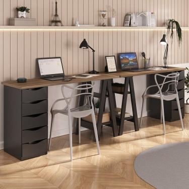 Imagem de Conjunto 2 Escrivaninhas Modernas Spirit Com Gavetas E Prateleiras Nogal Preto